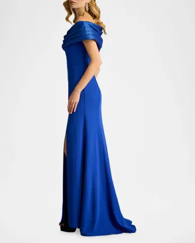 Tadashi Shoji Off-Shoulder A-Line Crepe & Taffeta Gown | Thumbnail 4 Tadashi Shoji Off-Shoulder A-Line Crepe & Taffeta Gown | Thumbnail 4