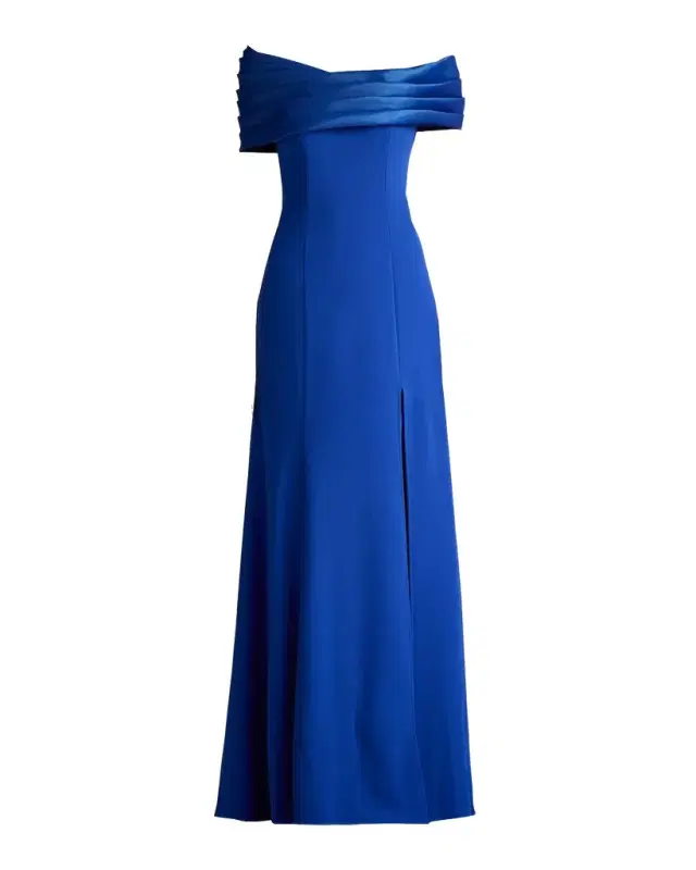 Tadashi Shoji Off-Shoulder A-Line Crepe & Taffeta Gown