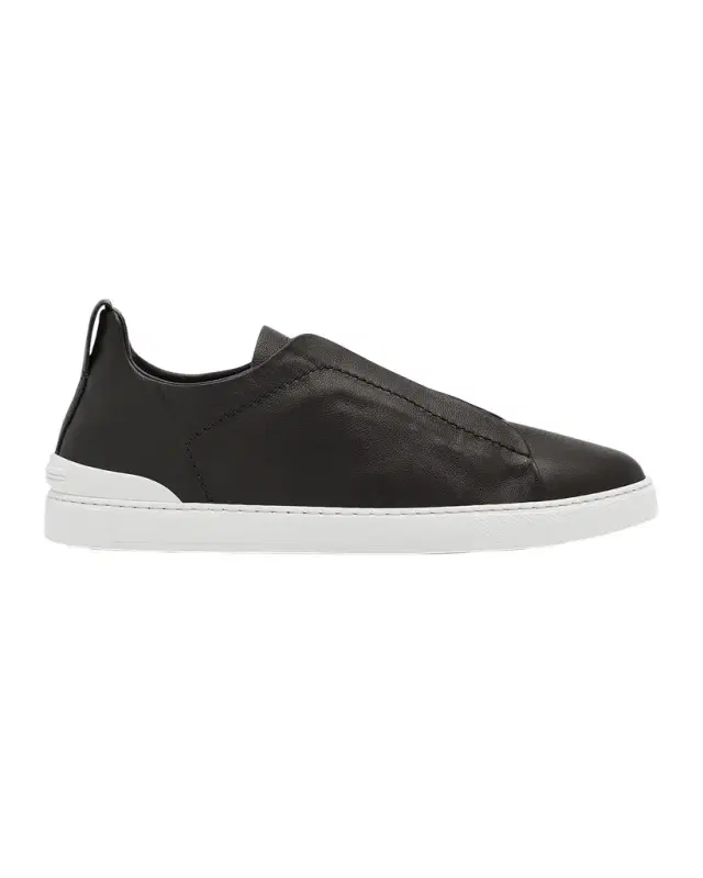 ZEGNA Men 's Triple Stitch Deerskin Leather Slip-On Sneakers