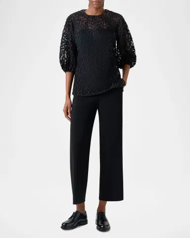 Akris punto Fringed Polka-Dot Jacquard Balloon-Sleeve Blouse | Thumbnail 2 Akris punto Fringed Polka-Dot Jacquard Balloon-Sleeve Blouse | Thumbnail 2