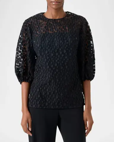Akris punto Fringed Polka-Dot Jacquard Balloon-Sleeve Blouse | Thumbnail 6 Akris punto Fringed Polka-Dot Jacquard Balloon-Sleeve Blouse | Thumbnail 6