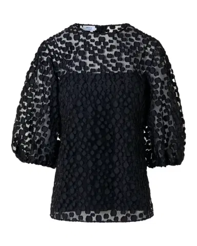 Akris punto Fringed Polka-Dot Jacquard Balloon-Sleeve Blouse | Thumbnail 1 Akris punto Fringed Polka-Dot Jacquard Balloon-Sleeve Blouse | Thumbnail 1