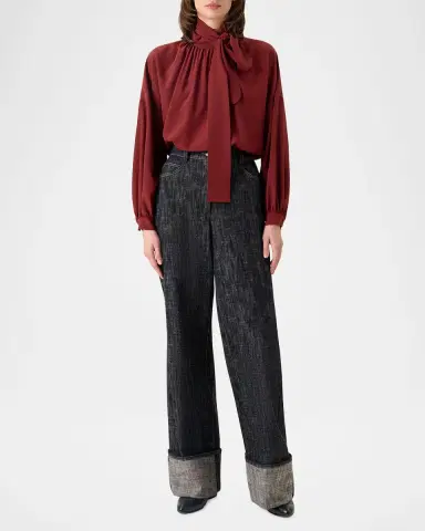 Akris punto Mock-Neck Bow Tie Silk Crepe De Chine Blouse | Thumbnail 2 Akris punto Mock-Neck Bow Tie Silk Crepe De Chine Blouse | Thumbnail 2