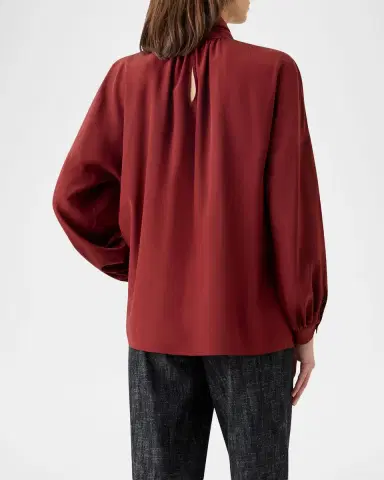 Akris punto Mock-Neck Bow Tie Silk Crepe De Chine Blouse | Thumbnail 3 Akris punto Mock-Neck Bow Tie Silk Crepe De Chine Blouse | Thumbnail 3