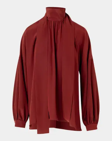 Akris punto Mock-Neck Bow Tie Silk Crepe De Chine Blouse | Thumbnail 6 Akris punto Mock-Neck Bow Tie Silk Crepe De Chine Blouse | Thumbnail 6