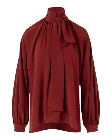 Akris punto Mock-Neck Bow Tie Silk Crepe De Chine Blouse | Thumbnail 1 Akris punto Mock-Neck Bow Tie Silk Crepe De Chine Blouse | Thumbnail 1