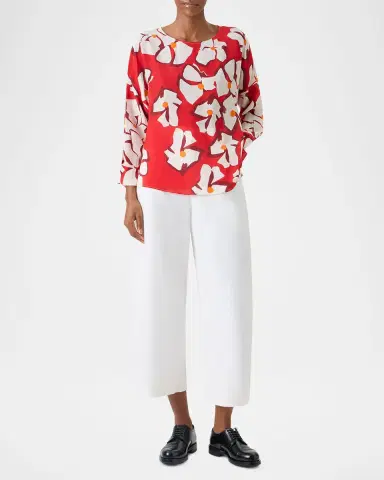 Akris punto Papercut Flower Print Viscose-Silk Crepe De Chine Blouse | Thumbnail 2 Akris punto Papercut Flower Print Viscose-Silk Crepe De Chine Blouse | Thumbnail 2