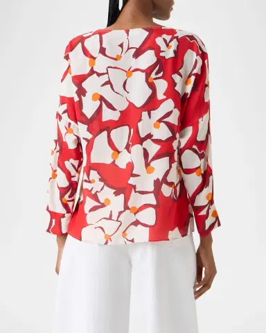 Akris punto Papercut Flower Print Viscose-Silk Crepe De Chine Blouse | Thumbnail 3 Akris punto Papercut Flower Print Viscose-Silk Crepe De Chine Blouse | Thumbnail 3