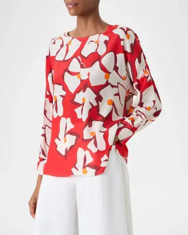 Akris punto Papercut Flower Print Viscose-Silk Crepe De Chine Blouse | Thumbnail 4 Akris punto Papercut Flower Print Viscose-Silk Crepe De Chine Blouse | Thumbnail 4
