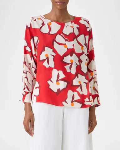 Akris punto Papercut Flower Print Viscose-Silk Crepe De Chine Blouse | Thumbnail 6 Akris punto Papercut Flower Print Viscose-Silk Crepe De Chine Blouse | Thumbnail 6