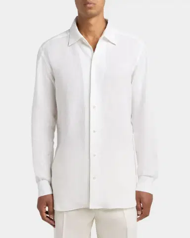 Zegna Men's Oasi Lino Button-Down Shirt | Thumbnail 3