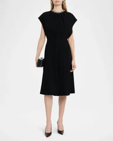 Rickie Freeman for Teri Jon Beaded Crepe A-Line Midi Dress | Thumbnail 2