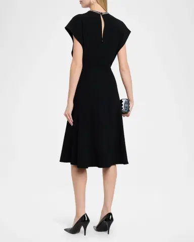 Rickie Freeman for Teri Jon Beaded Crepe A-Line Midi Dress | Thumbnail 3