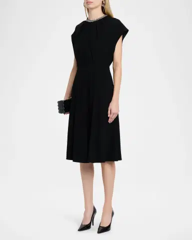 Rickie Freeman for Teri Jon Beaded Crepe A-Line Midi Dress | Thumbnail 4