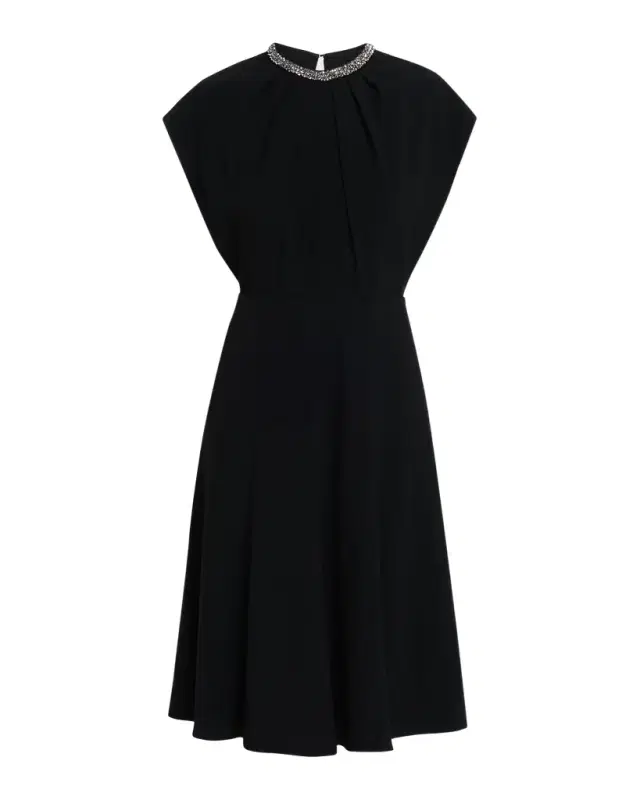 Rickie Freeman for Teri Jon Beaded Crepe A-Line Midi Dress