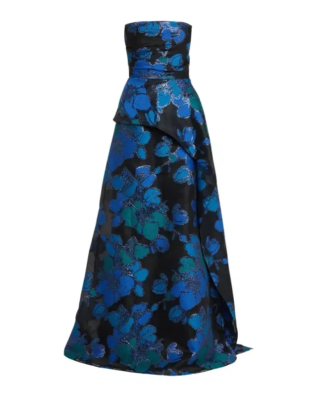Rickie Freeman for Teri Jon Strapless Floral Jacquard Organza Gown
