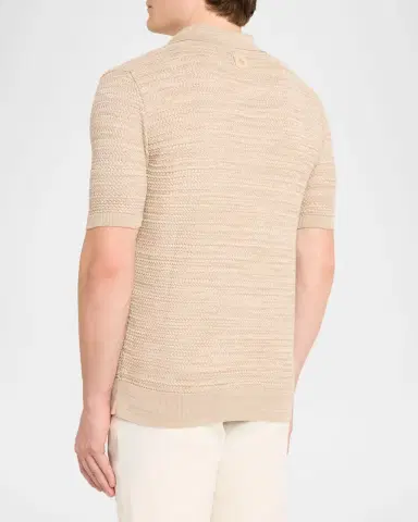 Etro Men's Johnny Collar Open-Knit Polo Sweater | Thumbnail 3