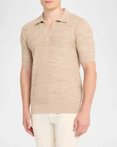 Etro Men's Johnny Collar Open-Knit Polo Sweater | Thumbnail 4
