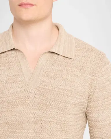 Etro Men's Johnny Collar Open-Knit Polo Sweater | Thumbnail 5