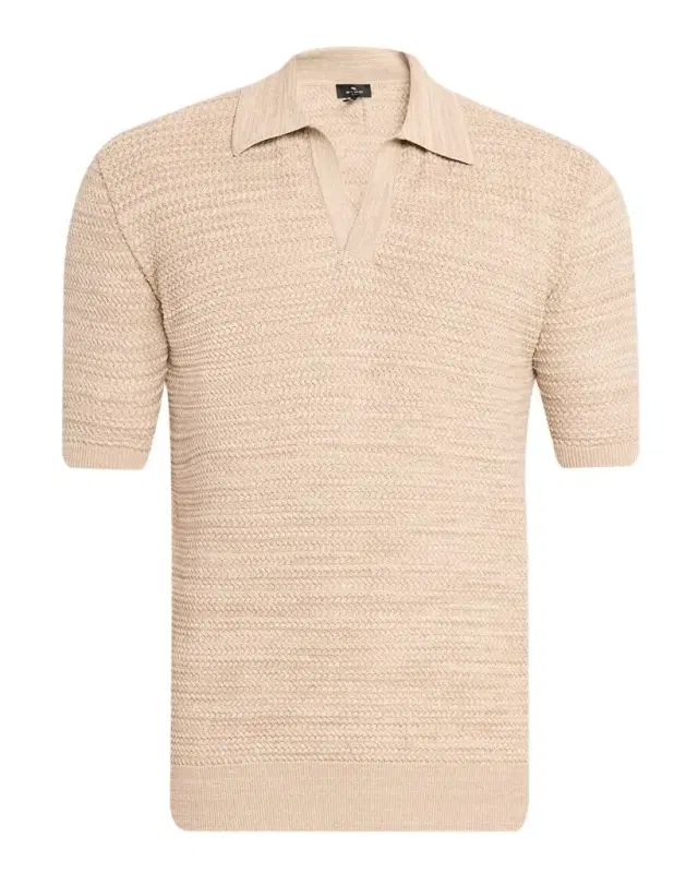 Men 's Johnny Collar Open-Knit Polo Sweater