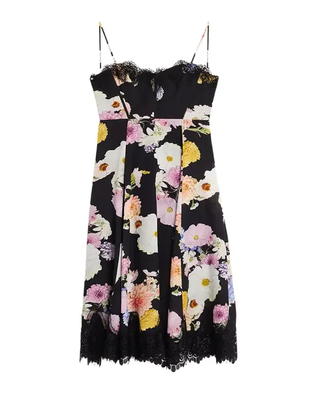 Junia Lace-Trim Floral Linen Mini Dress
