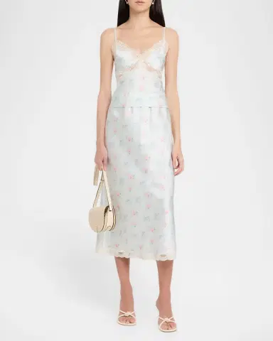LoveShackFancy Castle Floral Satin Midi Skirt | Thumbnail 2 LoveShackFancy Castle Floral Satin Midi Skirt | Thumbnail 2