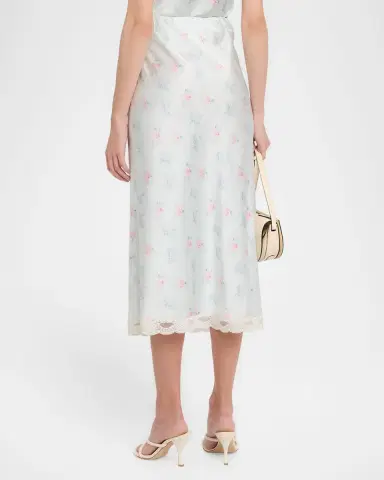 LoveShackFancy Castle Floral Satin Midi Skirt | Thumbnail 3 LoveShackFancy Castle Floral Satin Midi Skirt | Thumbnail 3