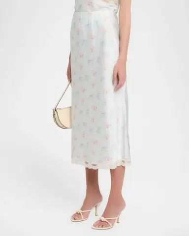 LoveShackFancy Castle Floral Satin Midi Skirt | Thumbnail 4 LoveShackFancy Castle Floral Satin Midi Skirt | Thumbnail 4