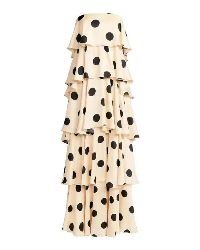 Mac Duggal Ruffled Tiered Polka Dot Charmeuse Gown