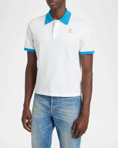 Versace Men's Medusa Embroidered Cotton Contrast-Trim Polo Shirt | Thumbnail 3