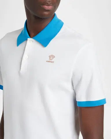 Versace Men's Medusa Embroidered Cotton Contrast-Trim Polo Shirt | Thumbnail 4