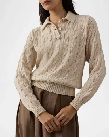 Ralph Lauren Collection Lofty Cashmere Cable Knit Polo Sweater | Thumbnail 3