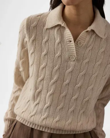 Ralph Lauren Collection Lofty Cashmere Cable Knit Polo Sweater | Thumbnail 4