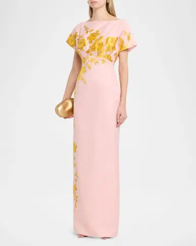 Lela Rose Rose Fil Coupe Empire-Waist Column Gown | Thumbnail 4
