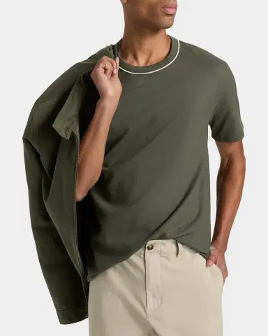 Vince Men's Pima Cotton Pique Tipped Crewneck T-Shirt | Thumbnail 4 Vince Men's Pima Cotton Pique Tipped Crewneck T-Shirt | Thumbnail 4
