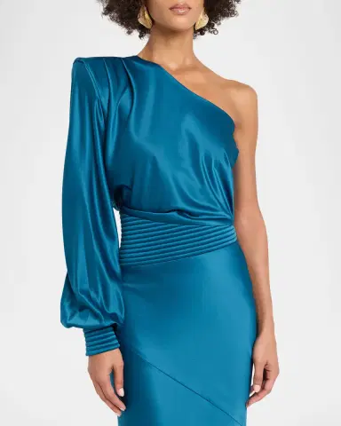 Zhivago Don 't Look Now Draped One-Shoulder Satin Gown | Thumbnail 5 Zhivago Don 't Look Now Draped One-Shoulder Satin Gown | Thumbnail 5