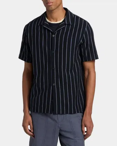 Vince Men's Stripe Terry Short-Sleeve Shirt | Thumbnail 4 Vince Men's Stripe Terry Short-Sleeve Shirt | Thumbnail 4