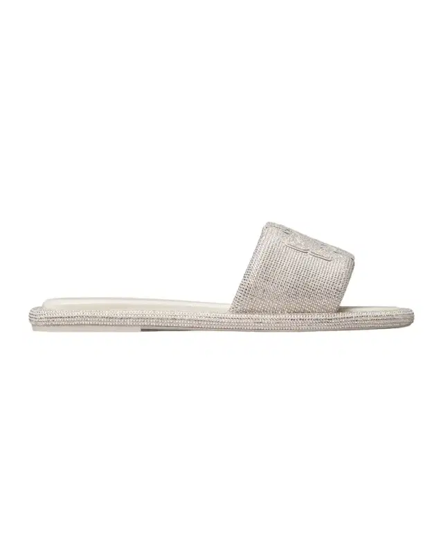Tory Burch Double T Pave Leather Slide Sandals