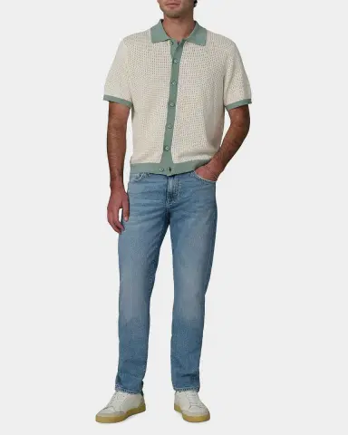 Joe's Jeans Men's Contrast-Trim Cotton and Linen Crochet Short-Sleeve Shirt | Thumbnail 2 Joe's Jeans Men's Contrast-Trim Cotton and Linen Crochet Short-Sleeve Shirt | Thumbnail 2