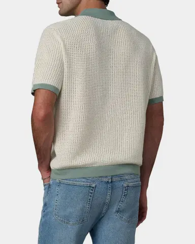 Joe's Jeans Men's Contrast-Trim Cotton and Linen Crochet Short-Sleeve Shirt | Thumbnail 3 Joe's Jeans Men's Contrast-Trim Cotton and Linen Crochet Short-Sleeve Shirt | Thumbnail 3