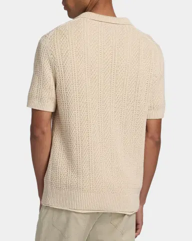 Vince Men's Cotton Seed Stitch Rib Polo Shirt | Thumbnail 3 Vince Men's Cotton Seed Stitch Rib Polo Shirt | Thumbnail 3