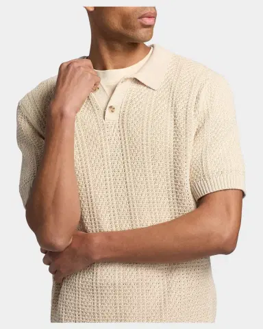 Vince Men's Cotton Seed Stitch Rib Polo Shirt | Thumbnail 5 Vince Men's Cotton Seed Stitch Rib Polo Shirt | Thumbnail 5