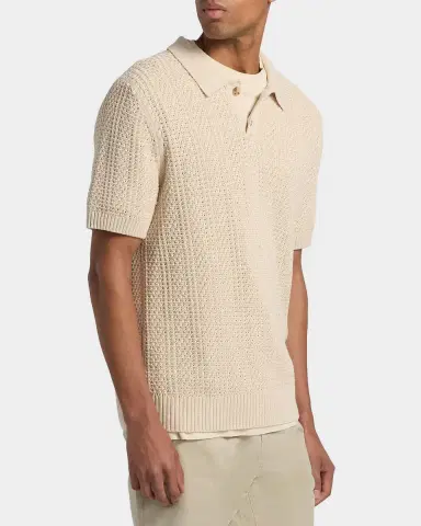 Vince Men's Cotton Seed Stitch Rib Polo Shirt | Thumbnail 7 Vince Men's Cotton Seed Stitch Rib Polo Shirt | Thumbnail 7