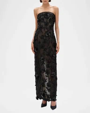 RACHEL GILBERT Pierre Strapless Embroidered Tulle Column Gown | Thumbnail 2