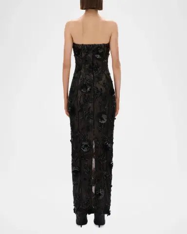 RACHEL GILBERT Pierre Strapless Embroidered Tulle Column Gown | Thumbnail 3