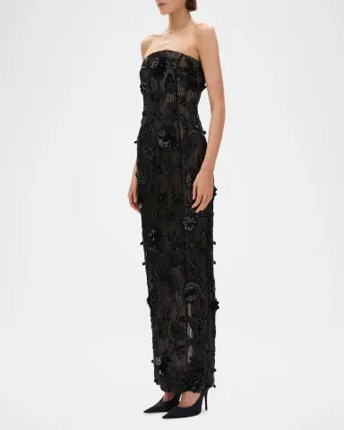 RACHEL GILBERT Pierre Strapless Embroidered Tulle Column Gown | Thumbnail 4