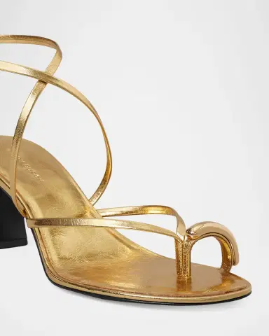 Tory Burch 65mm Pierced Strappy Metallic Leather Toe-Ring Sandals | Thumbnail 2 Tory Burch 65mm Pierced Strappy Metallic Leather Toe-Ring Sandals | Thumbnail 2