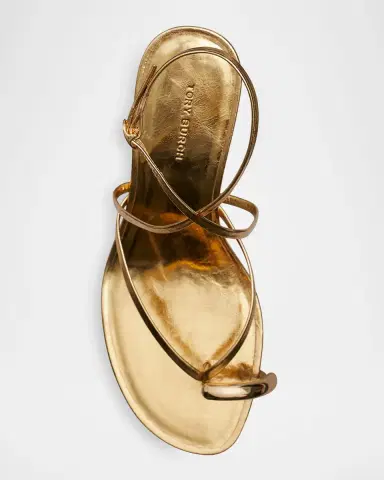 Tory Burch 65mm Pierced Strappy Metallic Leather Toe-Ring Sandals | Thumbnail 3 Tory Burch 65mm Pierced Strappy Metallic Leather Toe-Ring Sandals | Thumbnail 3