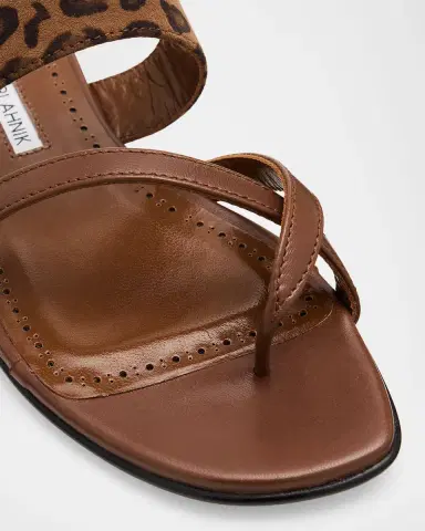 Manolo Blahnik Susa Leather and Leopard-Printed Suede Crisscross Flat Sandals | Thumbnail 2 Manolo Blahnik Susa Leather and Leopard-Printed Suede Crisscross Flat Sandals | Thumbnail 2