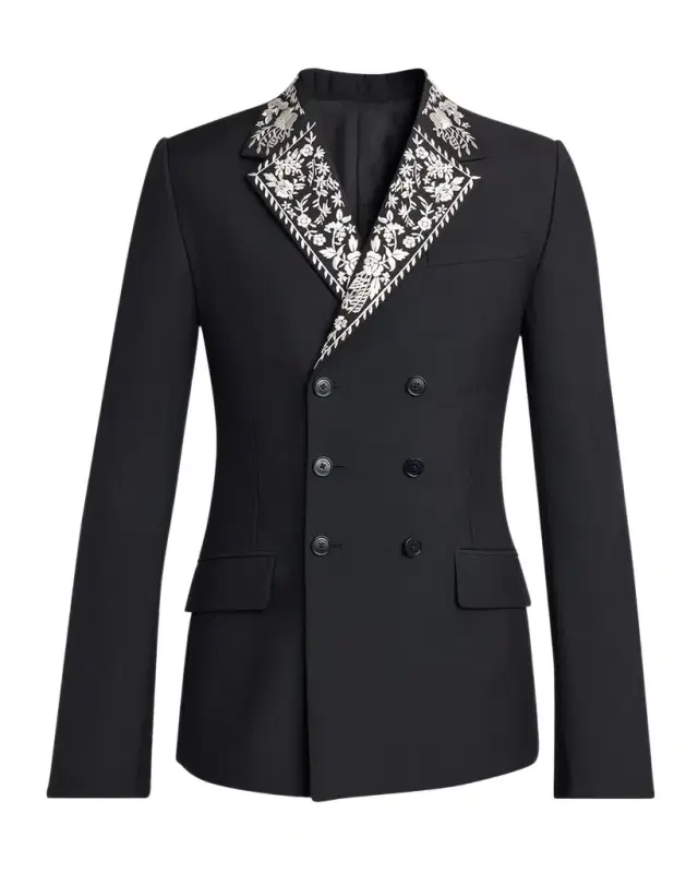 McQueen Men 's Wool Embroidered-Lapel Double-Breasted Dinner Jacket